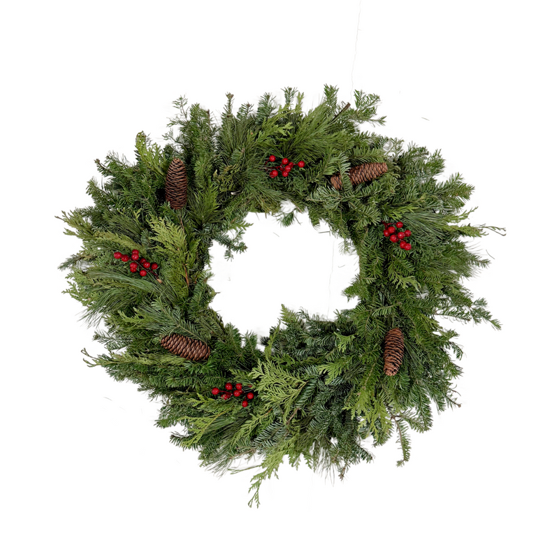 Handcrafted Holiday Wreaths - Berries/Pinecones